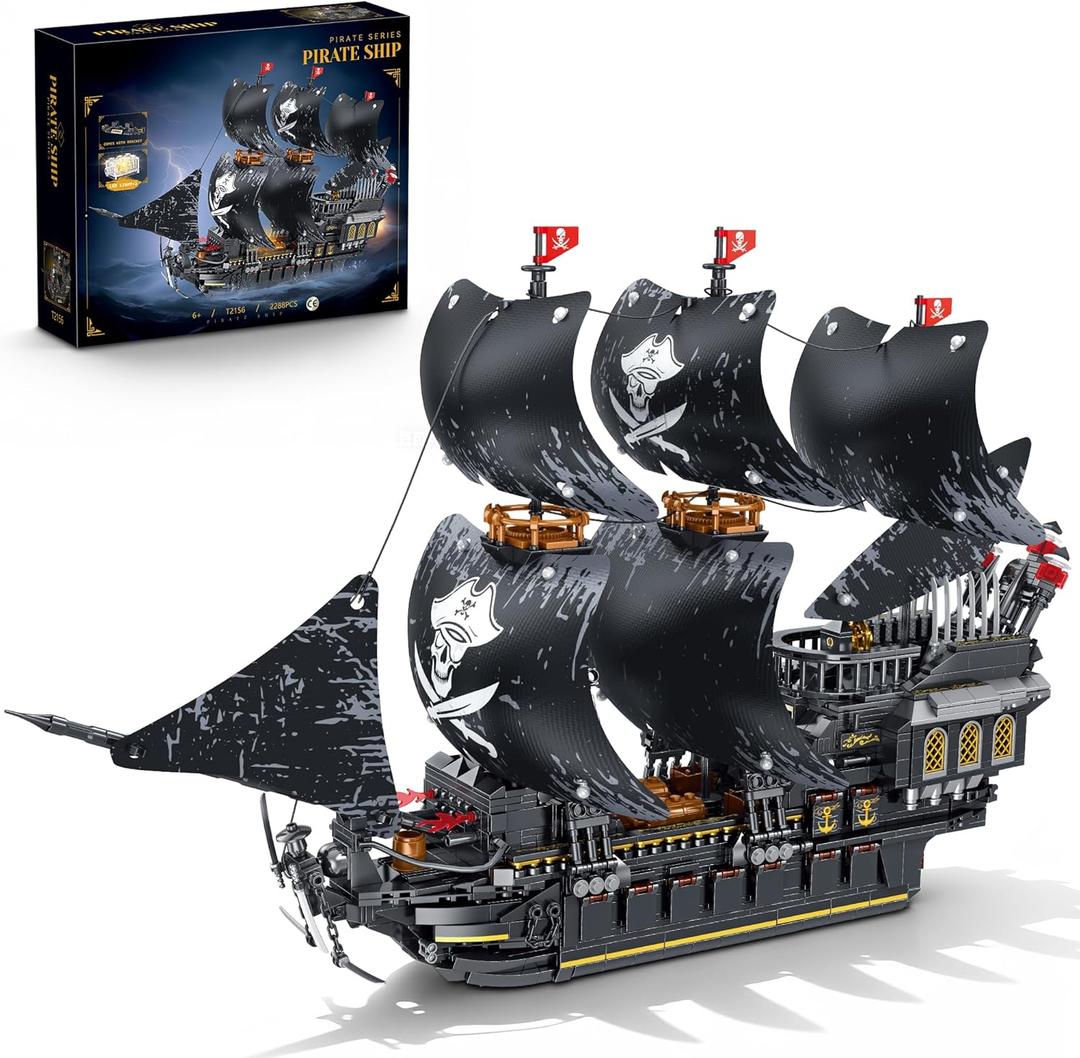 Pirate Ship Building Sets with Lights,MOC Black Pearl Ships Building Blocks for Adults,Pirate Boat Building Toys,Collectible for Home Decor,Valentine Day Birthday Gift for Boys 8-14(2288Pcs)