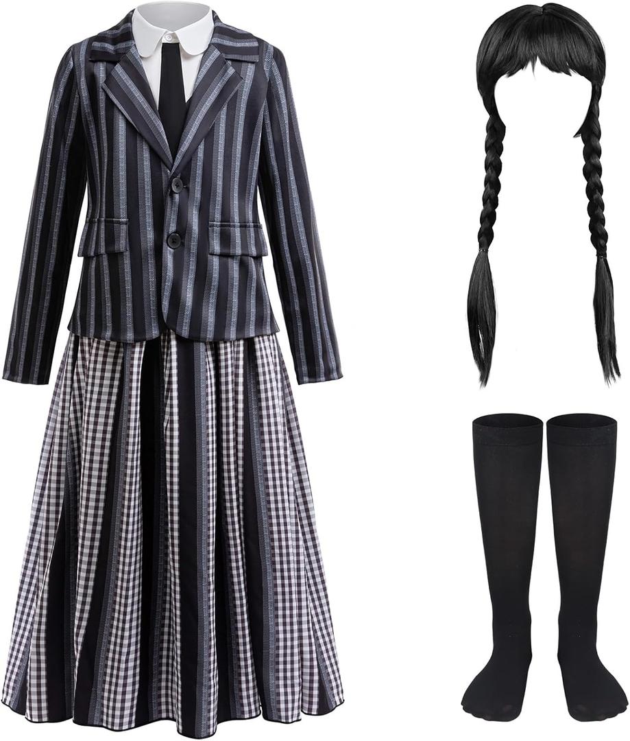 Black Costume Dress for Girls Cosplay Outfits Kids Halloween Party Dress with Accessories Family Party Dress (4-5 Years)