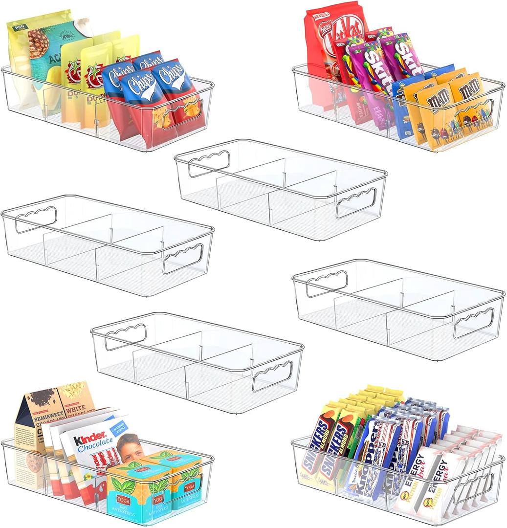 Clear Plastic Food Storage Organizer Bins,8 Pack Pantry Organizations and Storage Bins with Removable Dividers, Stackable Refrigerator Organizer Bins Fridge Organizers Kitchen Cabinet Organizers