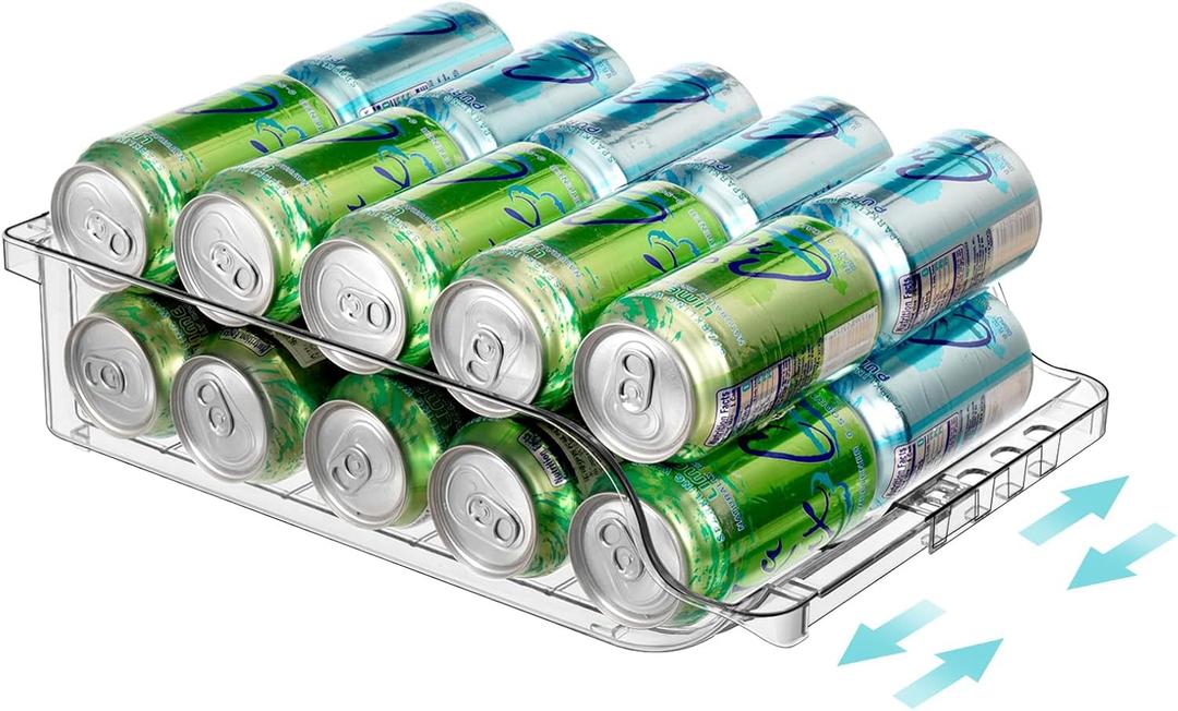 Clear Width Adjustable Soda Can Organizer for Refrigerator Expandable Soda Can Dispenser for Beer Soda Seltzer Pop Can Soda Expand Organizer for Fridge Kitchen Pantry