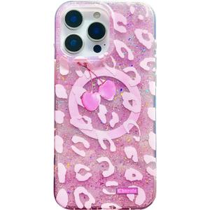Magnetic Sparkly Phone Case Pink Girl, Glittery Leopard Print with Cherry/Cheetah Sparkle Cover with Bling Glitter Effect/Compatible with MagSafe iPhone 16 Pro Max, Fresh Pink Magnetic Sparkly Phone Case Pink Girl, Glittery Leopard Print with Cherry/Cheetah Sparkle Cover with Bling Glitter Effect/Compatible with MagSafe iPhone 16 Pro Max, Fresh Pink