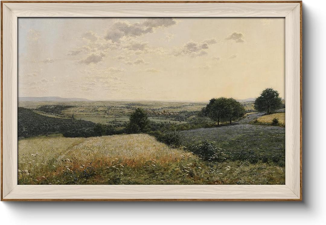 VIYYIEA Framed Canvas Wall Art, Landscape Wall Art for Living Room, Vintage Natural Oil Painting Picture, Beautiful Scenery Home Decor, Bathroom Wall Decor -Summer Landscape-(24"x36")