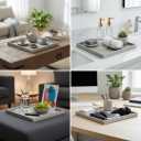 25 * 25 Inch Rectangular Ottoman Tray | Textured PU Leather, Waterproof & Heat-Resistant Storage for Coffee/Dining Tables, Sofa, Bed, Entertainment & Party (Tranquil Beige, 25 * 25in)