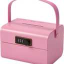 Mini Safebox with Lock - Money Safe and Cash Lock Box for Kids, Small Metal Security Safe for Cash, Jewelry and Valuables, Portable Storage Organizer (Pink)