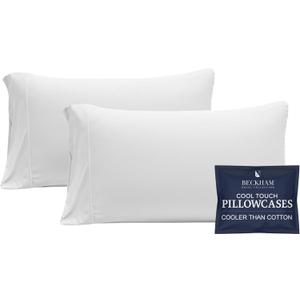 Beckham Hotel Collection Cooling Pillowcases for Hot Sleepers, Standard/Queen Size Set of 2, Cool Bedding, Envelope Closure, Silky Soft, Breathable, Moisture-Wicking, White