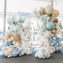 Dusty Blue White Sand Balloon Garland Double Stuffed Pastel Light Blue Cream Beige Matte Balloon Arch Kit with Gold Latex for Neutral Baby Shower Wedding Birthday Summer Party Decoration