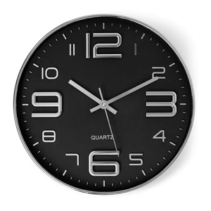Bernhard Products Black Wall Clock 12 Inch Stylish Modern Silver Silent NonTicking Quartz Battery Operated Round 3D Decorative Design for Home/Office/Kitchen/Bedroom/Living Room, Easy to Read