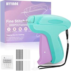 Stitch Gun for Clothes - Handheld Quick Clothing Fixer - Tagging Gun for Clothing, Sewing Kit - Includes 6 Fine Needles, 1000 Black & 1000 White Fasteners (Purple Green)