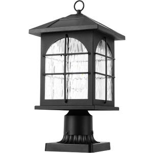 Solar Post Light Outdoor, Dusk to Dawn Outdoor Post Lamp, 3-in-1 Mounting (Pier/Pole/Hanging), Wireless Black Waterproof Fence Pole Light with Seeded Glass for Garden Yard Patio Entryway
