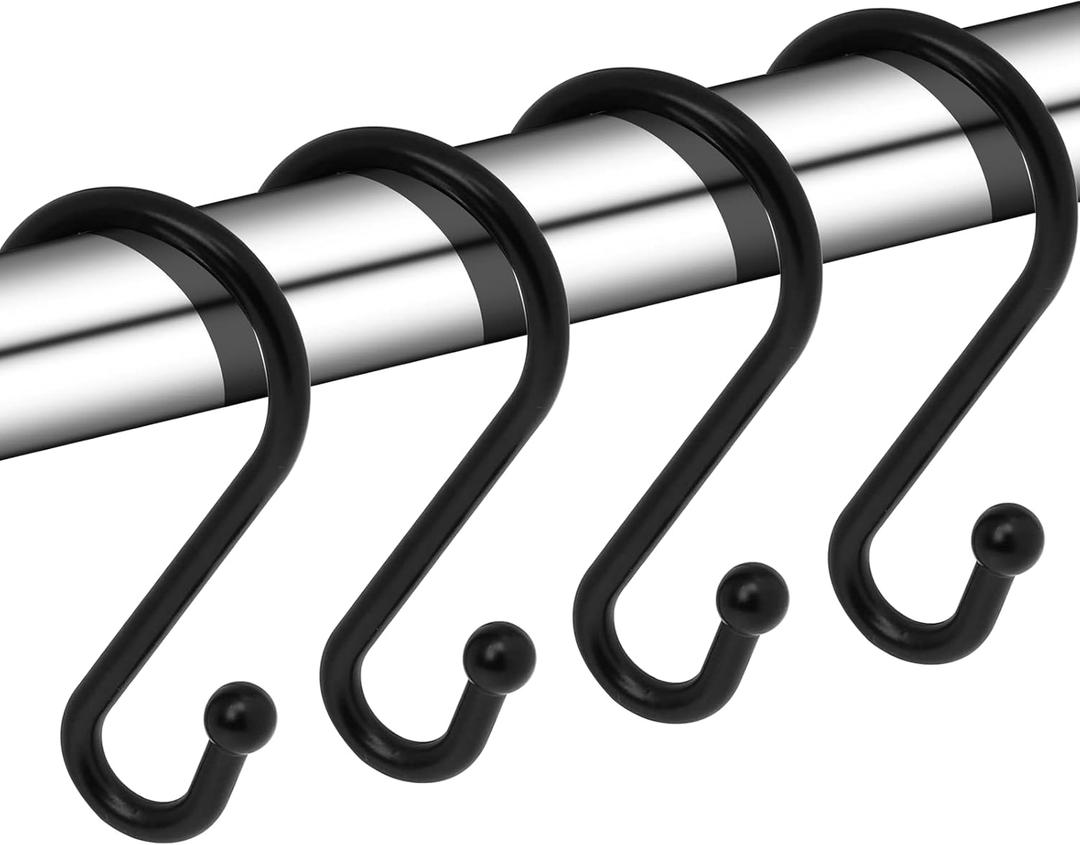 Metal Shower Curtain Hooks, Set of 12, Rust Proof Shower Curtain Hooks Rings, Durable S Shaped Hooks Hangers for Shower Curtains, Kitchen Utensils, Clothes, Towels (Black)