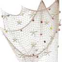 79 x 59 inch Nature Fish Net Wall Decoration with Colorful Sea Shells and 10 Pcs Natural Starfish Ocean Themed Mediterranean Style Fishing Net for Beach Party,Wedding,photography Wall Decoration (Beige)