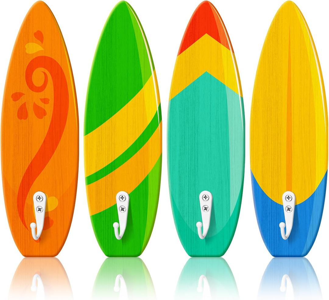 Sintuff 4 Pcs Pool Towel Hooks Wooden Ornament Hooks Hawaii Decorative Wall Hooks Towel Rack Hangers for Beach Swimming Pool Bathroom Bedroom Decoration (Classic Style)
