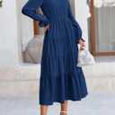 PRETTYGARDEN Long Sleeve Dress for Women Fall V Neck Tiered A Line Spring Elegant Modest Flowy Wedding Guest Maxi Dresses (M)