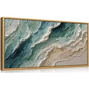 KIRFOLUC Large Abstract Beach Wall Art Textured Wave Seascape Wall Decor, 40"L x 20"W