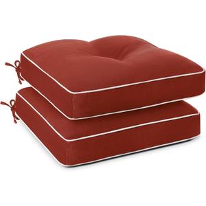 Favoyard Patio Chair Cushions 19  19 Inch Water Resistant & 3-Year Color Fastness Outdoor Chairs Cushion for Seat Dining Rocking Wicker Chair Cushion with Tie Straps Tufted Square Pads, Red, 2 Pack