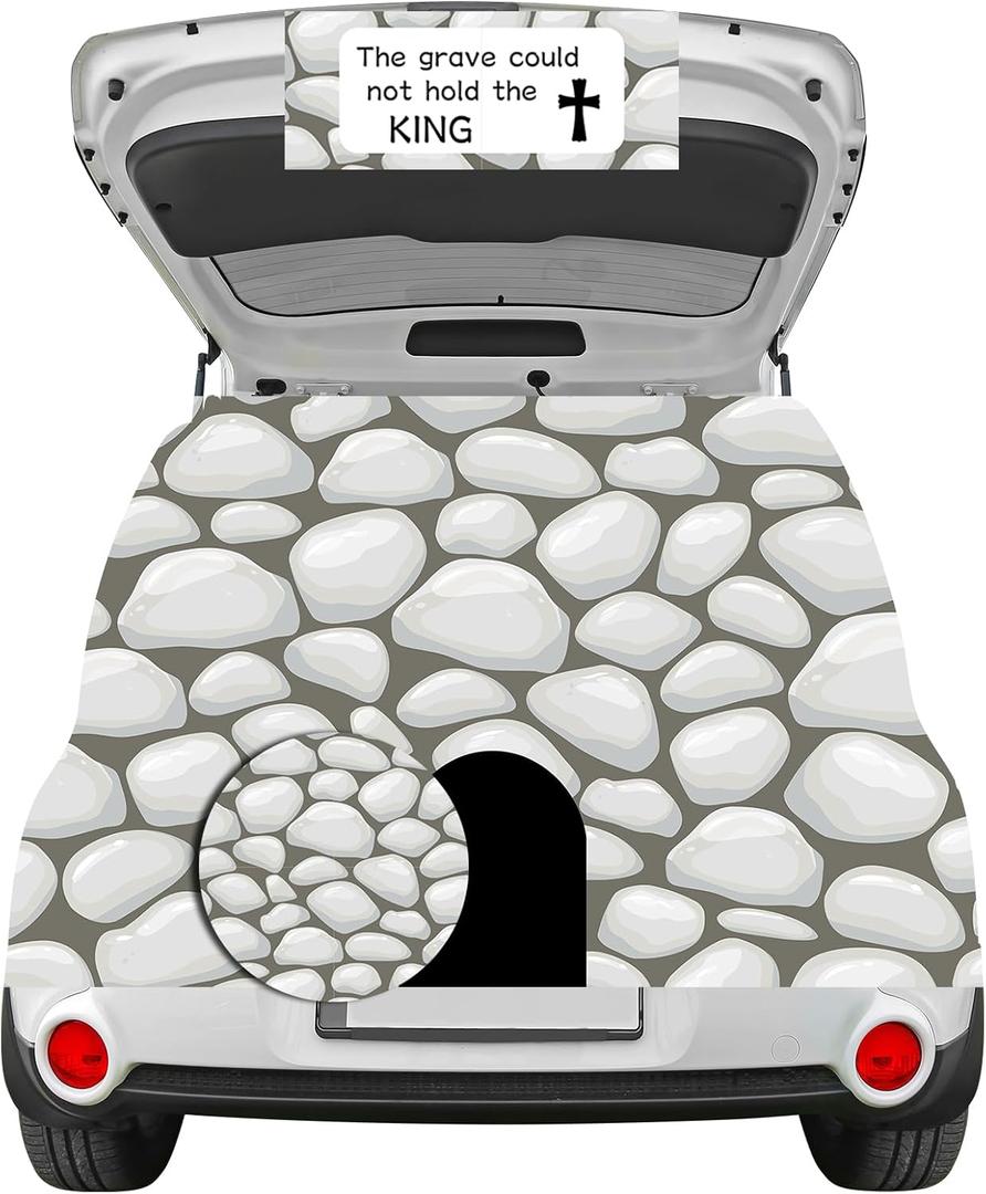 Christian Halloween Trunk or Treat Car Decorations Kit Fabric Jesus Empty Tomb with Grave Could Not Hold The King Banner Religious Car Trunk or Treat Decoration for Cars, Garage Door