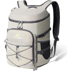 N NEVO RHINO Backpack Cooler, 36 Cans, Light Gray, Nylon, Insulated, Waterproof, Leakproof, Large Capacity, Multiple Pockets, 1.85 lbs