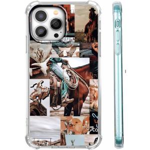Case for iPhone 15 Pro Max with Cowboy Art Design,Cowgirl Riding Horse Wild West Scenery Pattern,Trendy Soft TPU Bumper Phone Cover(15pm,Western)
