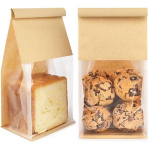 50 Pack Bakery Bags with Window, 5.1x3.9x11 Inches Tin Tie Tab Lock Resealable Cookie Bags for Packaging Bagels, Bread Loaf, Pastry, Baked Goods (Medium)