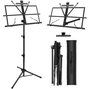 1/2/4 Pack Music Stand, 2 in 1 Dual-Use Folding Sheet Music Stand, Lightweight Portable Adjustable Desktop Book Stand with Music Sheet Clip Holder & Carrying Bag(1 Pack Black)