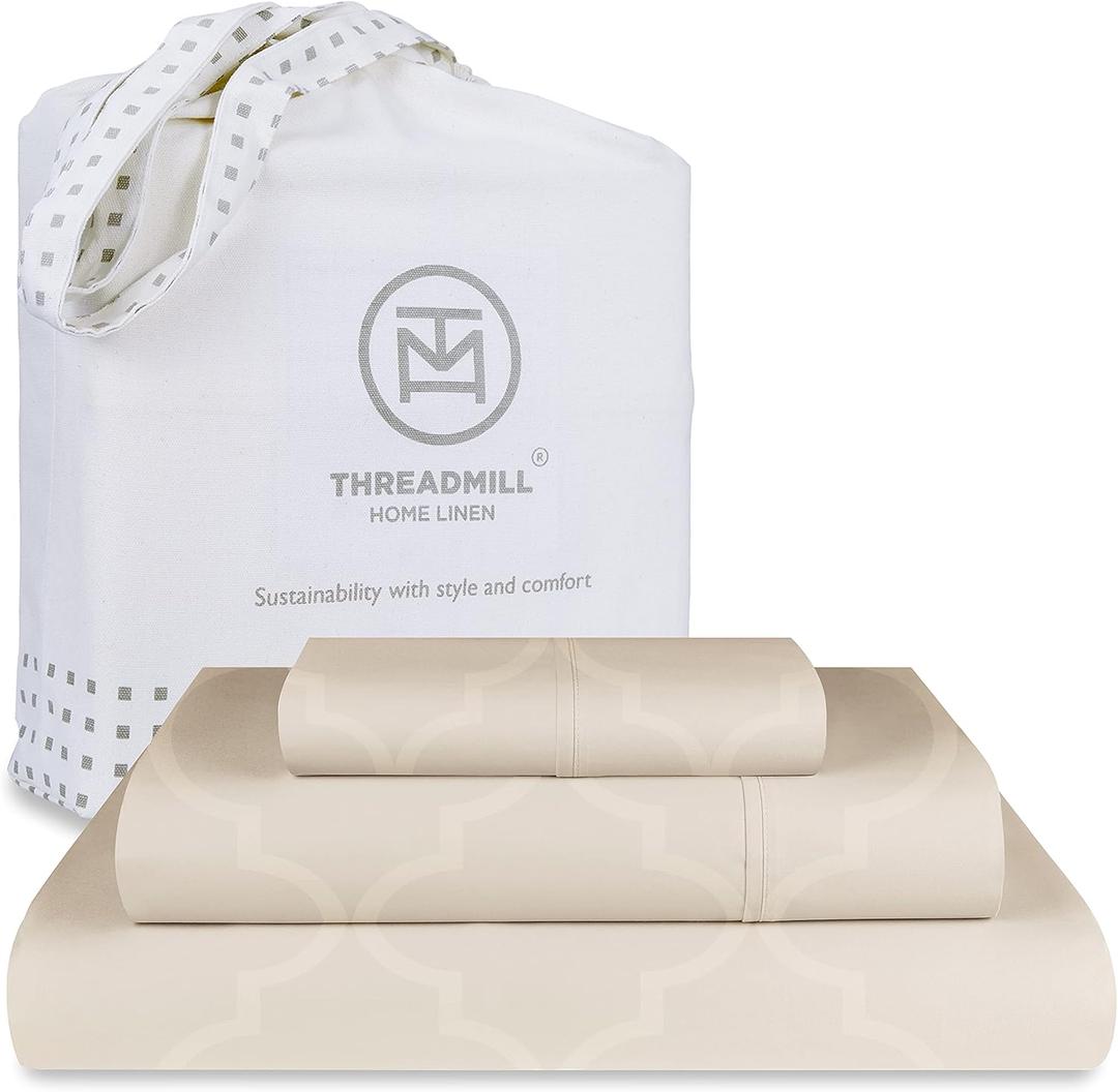Threadmill Cotton Twin Sheet Set | 100% Cotton Sheets for Twin Size Bed | Damask Jacquard Sateen Twin Bed Sheets Set with 16 Deep Pocket | Soft Breathable 3-Piece Cooling Sheet Set | Beige Threadmill Cotton Twin Sheet Set | 100% Cotton Sheets for Twin Size Bed | Damask Jacquard Sateen Twin Bed Sheets Set with 16 Deep Pocket | Soft Breathable 3-Piece Cooling Sheet Set | Beige