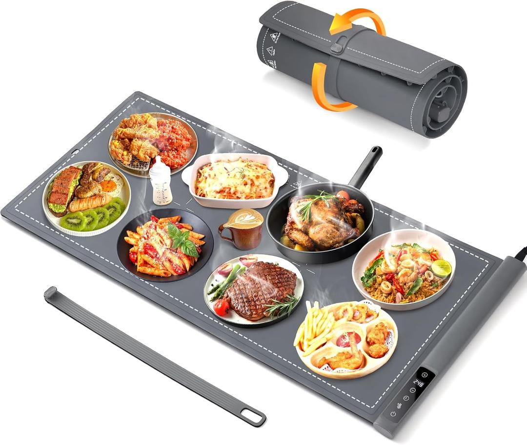 Warming Mat For Food Extra Large- 36"x16" Electric Warming Trays for Buffets Party, Food Warmers For Thanksgiving, Christmas House Warming Gift, Portable Heating Mat with 9 Temp Settings & 6H Timer (Gray)