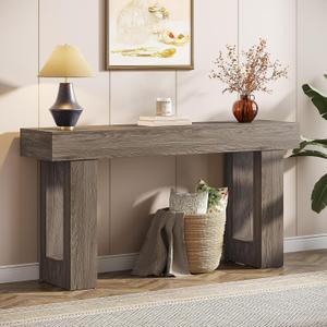 Tribesigns 63-Inch Long Console Table, Wooden Rectangular Sofa Table Behind The Couch, Farmhouse Entryway Table for Entrance, Hallway, Living Room (Grey)