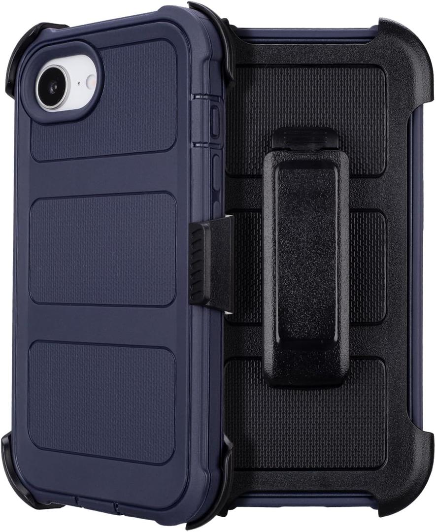 for iPhone 16e Phone Case with Belt Clip Holster Kickstand, Shockproof Heavy Duty Rugged, 2 Layers of Sturdy, Case for iPhone 16e, for Protective iPhone16e Cover Defender(Blue)
