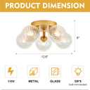 Gold Ceiling Bubble Light Fixture Modern 5 Lights Swirled Clear Ribbed Blown Glass Ball Chandelier Semi Flush Mount Lighting Dia 12.6" for Hallway Entryway Kitchen Dining Room