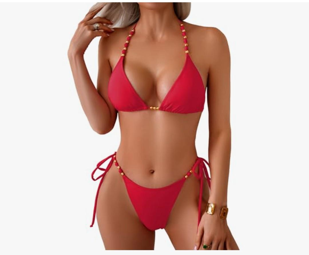 Swimall Women's Thong Bikini Set Sexy String High Cut Triangle Swimsuit Two Piece Brazilian Bathing Suit, Medium