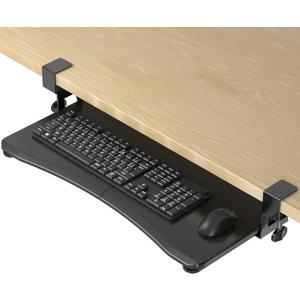 suptek Keyboard Tray Under Desk Pull Out with C Clamp Mount, Computer Keyboard & Mouse Tray, 25.6 (30 Including Clamps) x 11.8 inch Slide-Out Platform Computer Drawer for Typing, Black, DSF1