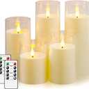 Fo32won Ivory White LED Flameless Pillar Candles Battery Operated with Remote and Timer, Pack of 5 (D 3"H 4" 5" 6" 8" 8") Decorative Plexiglass Flickering Candles with 3D Flame (Two Batteries Operated)