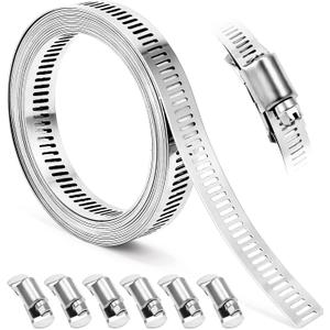 Hose Clamps, DIY 8.5 FT Metal Strap + 6 Fasteners, Hose Clamps Stainless Steel, Large Adjustable Hose Clamp Pipe Clamp for Pipe Automotive Mechanical Applications