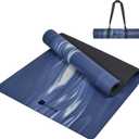 KEEP Professional Yoga Mat with Strap for Men and Women, 5mm Heavy High-Density Natural Rubber Mat for Premium Material Superior Grip, Non-Slip, Eco-Friendly 72"x26" Exercise Mat (Print Blue)