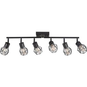 Black Track Lighting Fixtures Ceiling,6-Light Farmhouse Track Lighting with Metal Cage Design  Kitchen Lights Ceiling Mount for Kitchen, Living Room, Dining Room (E26 Base)