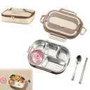 Adult Lunch Box Set, Five Compartments, Stainless Steel Construction, Easy to Clean, Heats Food by Adding Hot Water.