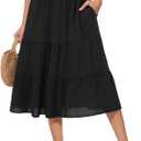 Women's Midi Skirt Tiered Flowy High Waist A-Line Elastic Ruffle Casual Skirt with Pockets Lightweight Breathable