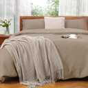 VALUXE Duvet Cover Set Queen Size 100% Cotton,Khaki Waffle Weave Soft and Breathable 3 PCs Bedding Set (1 Duvet Cover and 2 Pillow Sham) (Khaki (No Comforter))