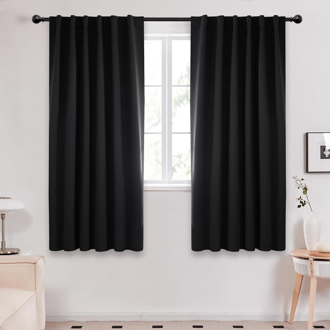 Deconovo Blackout Curtains  Room Darkening, Noise-Reducing, Thermal Insulated  Energy-Efficient Window Treatment for Bedroom, Living Room & Home Office  2 Panels, Black, 52W x 72L Inch
