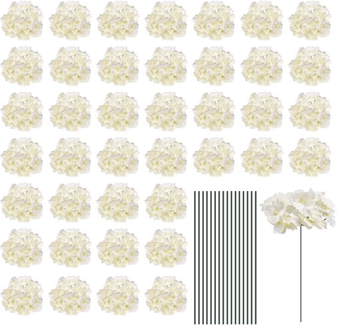 DIY Silk Hydrangea Flower Heads Artificial Hydrangea Decor Milk White Silk Cloth Flowers for Wedding Party Floral Arrangement Home Decoration 30set