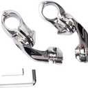 HY-SPEED 32mm 1-1/4" Short Angled Adjustable Highway Foot Peg 1.25" Crash Bar Mount Kit Fits For Softail Sportster Electra Road Glide Road King Street Glide (2x Mounting Clamps, Chrome)