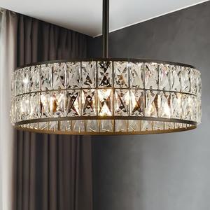 Salaiwei 16” 4-Light Modern Crystal Chandeliers Black Dinning Room Light Fixture with Two Rods, Round Pendant Light Kitchen Island Chandelier, Flush Mount Ceiling Light for Living Room Entryway
