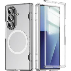 NINKI Compatible with Magsafe for Samsung Galaxy Z Fold 7 Clear Case Magnetic with Screen Protector,Heavy Duty Thin Hinge Protective Wireless Charging Cover for Galaxy Z Fold 7 Phone Case Transparent