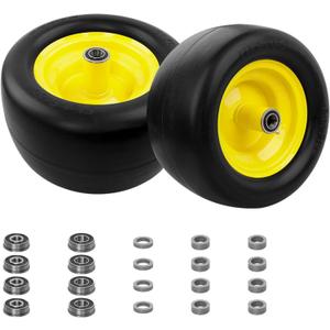 HQPASFY 11x6.00-5 Flat-Free Lawn Mower Tire & Wheel Set of 2, Zero-Turn Mower Front Tires with 1/2" & 5/8" Bearings, Solid Smooth Puncture-Proof Replacement for Lawn Mowers & Zero-Turn Mowers, Yellow