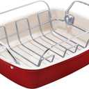 KITESSENSU Nonstick Turkey Roasting Pan with Rack 17 x 14 inch - Large Chicken Roaster Pan for Oven - Wider Handles & Heavy Duty Construction - Suitable for 24lb Turkey, Red