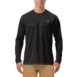 Roadbox Mens UPF 50+ UV Sun Protection Shirts Outdoor Long Sleeve SPF Rash Guard for Fishing Hiking Swimming Running (Large, 1 Pack - Black)