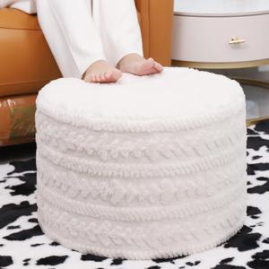 Asuprui Round Footstool Ottoman, 20x14 Inches Multi-Functional Modern Foot Stool,Floor Poufs, Sofa Footrest Extra Seating for Living Room, Entryway, Hallways and Bedrooms (Ivory)