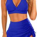 Yonique Womens High Waisted Bikini with Skirt Two Piece Swimsuit with Tummy Control Halter Bathing Suit (Large, Royal Blue)