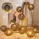 Decorative - Rattan Ball String Lights with 10 Led Bulbs Plug in Rattan Lantern String Lights for Patio Garden Backyard Party Decor,9.84FT