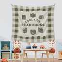 XLDLIOO Cool Kids Read Books Wall Tapestry, Vintage Classroom Wall Tapestry Hanging, Green Buffalo Checkered Tapestries Decor Art for Kids Reading Room Corner Nook Library Classroom, 50x60in